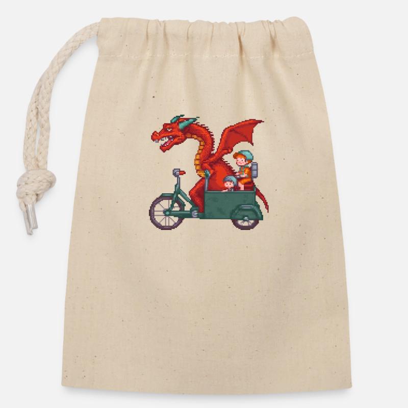 Fantaisie Ride Pixel - Sac cadeau en coton avec cordon (14 x 20 cm) - nature