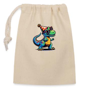 Dino de fête - Sac cadeau en coton avec cordon (14 x 20 cm) - nature - Devant