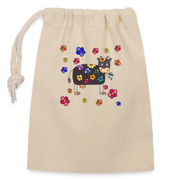 Cow - Closable cotton gift bag (14x20cm) - nature - Front
