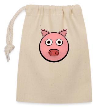 Charmant cochon de dessin animé - Sac cadeau en coton avec cordon (14 x 20 cm) - nature - Devant