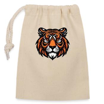 A fierce tiger mascot bares its powerful fangs. Or - Closable cotton gift bag (14x20cm) - nature - Front