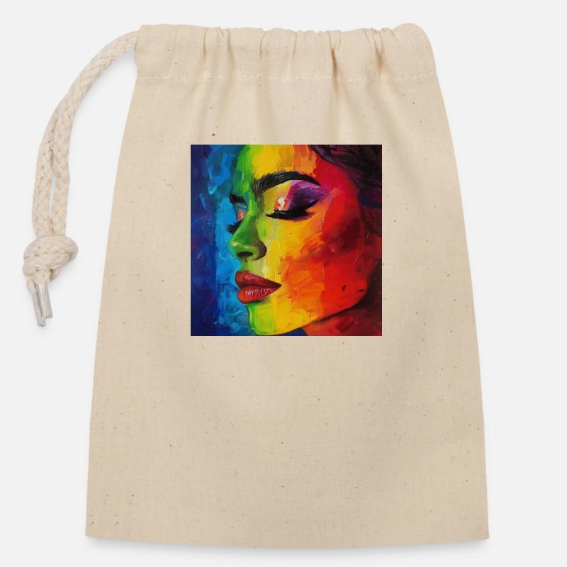 Arc-en-ciel - Sac cadeau en coton avec cordon (14 x 20 cm) - nature