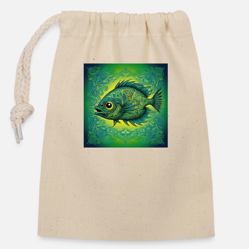 Einzigartiger Fisch - Verschließbarer Geschenkbeutel aus Baumwolle (14x20cm) - Natur