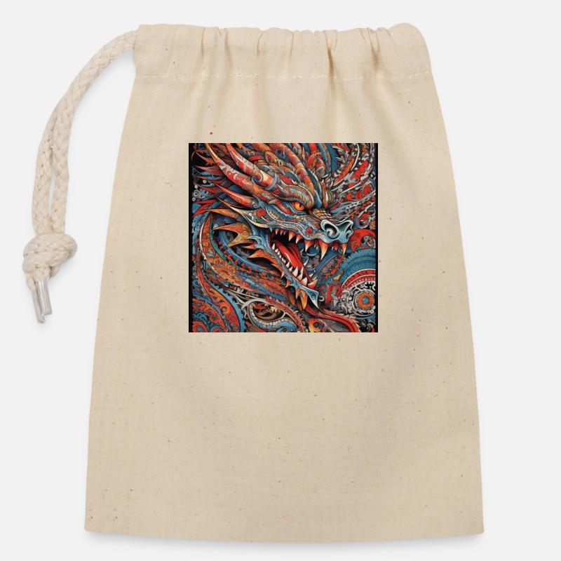 Dragon - Closable cotton gift bag (14x20cm) - nature