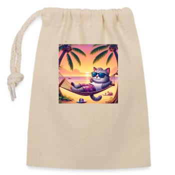 Gato Loco Katze Sonnenuntergang Cat Sunset Palms - Sac cadeau en coton avec cordon (14 x 20 cm) - nature - Devant