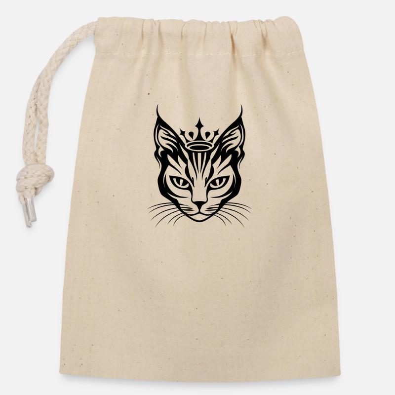 Cat with a very small crown - Closable cotton gift bag (14x20cm) - nature