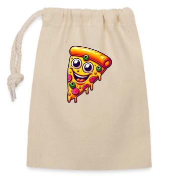 Visage de pizza heureux - Sac cadeau en coton avec cordon (14 x 20 cm) - nature - Devant