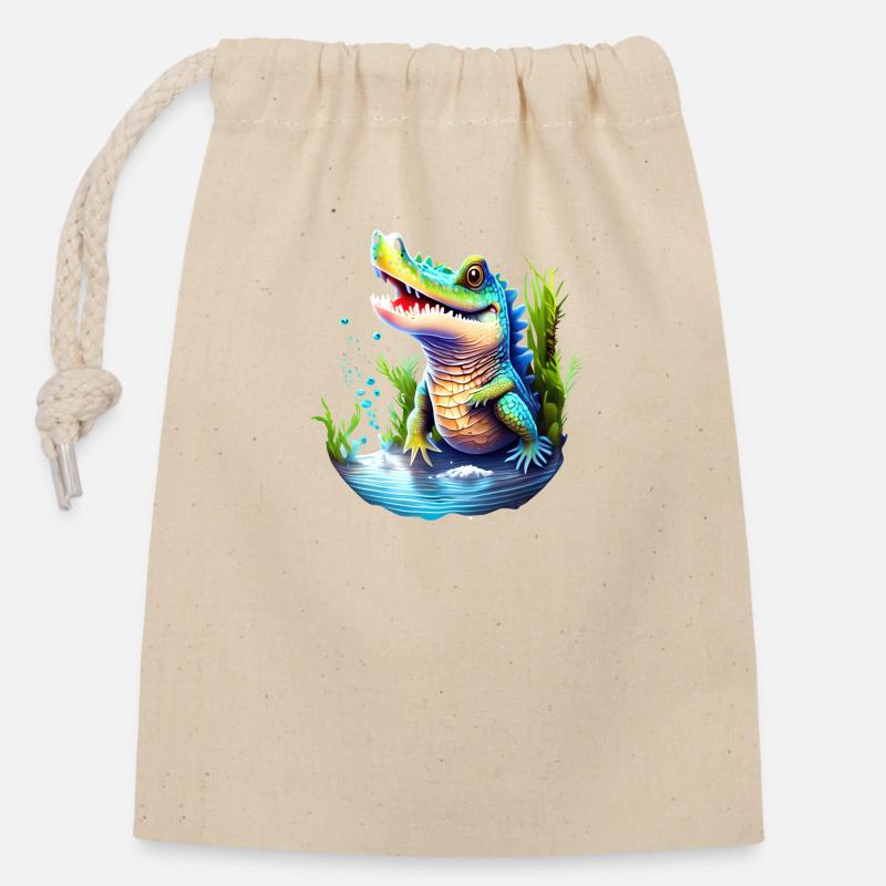 Don't worry, I won't bite... Hard! Croc - Closable cotton gift bag (14x20cm) - nature