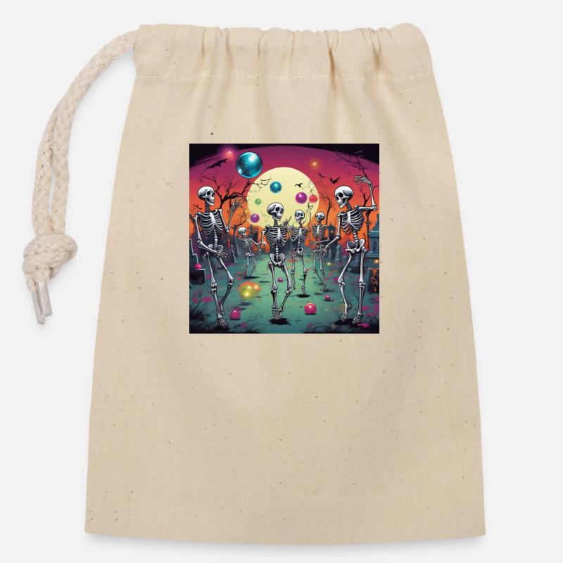 Anniversaire squelette - Sac cadeau en coton avec cordon (14 x 20 cm) - nature
