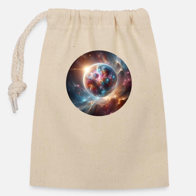 Space - Closable cotton gift bag (14x20cm) - nature