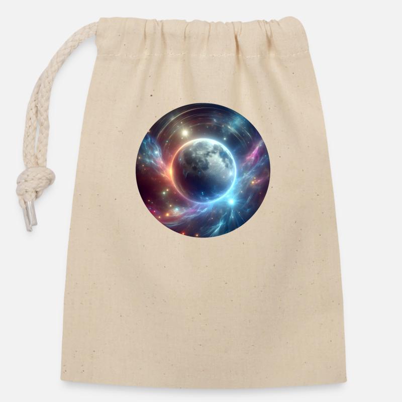 Space - Closable cotton gift bag (14x20cm) - nature