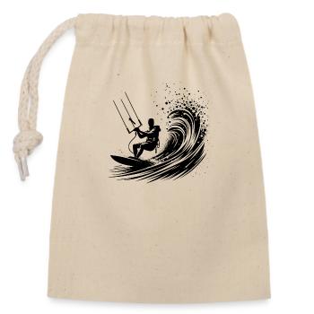 Kite-Surfing Sport with Board - Surfing in the Sky - Closable cotton gift bag (14x20cm) - nature - Front