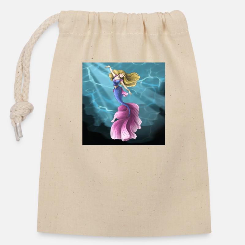 Sirène - Sac cadeau en coton avec cordon (14 x 20 cm) - nature
