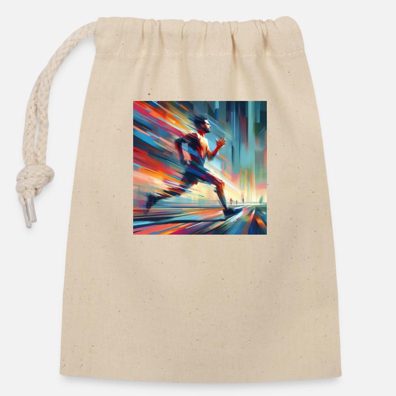 Running Man 2 - Closable cotton gift bag (14x20cm) - nature