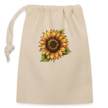 Sonnenblume auf Blättern - Verschließbarer Geschenkbeutel aus Baumwolle (14x20cm) - Natur - Vorne