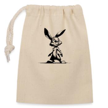 Cuddly bunny with big eyes and ears - Closable cotton gift bag (14x20cm) - nature - Front