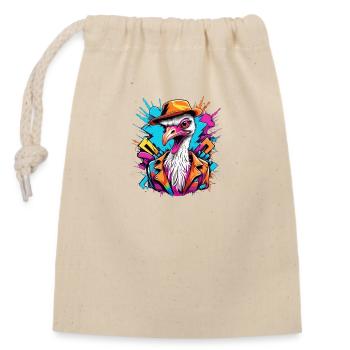 Oiseau autruche avec chapeau - Sac cadeau en coton avec cordon (14 x 20 cm) - nature - Devant
