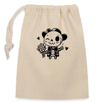 squelette avec fleurs - Sac cadeau en coton avec cordon (14 x 20 cm) - nature - Devant