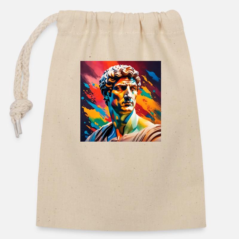 Michel-Ange David coloré - Sac cadeau en coton avec cordon (14 x 20 cm) - nature