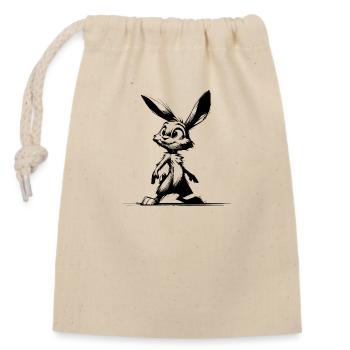 Lapin avec de grands yeux et de grandes oreilles - Sac cadeau en coton avec cordon (14 x 20 cm) - nature - Devant