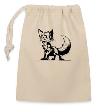 Lächelnder schlauer Fuchs Strich Zeichnung - Verschließbarer Geschenkbeutel aus Baumwolle (14x20cm) - Natur - Vorne