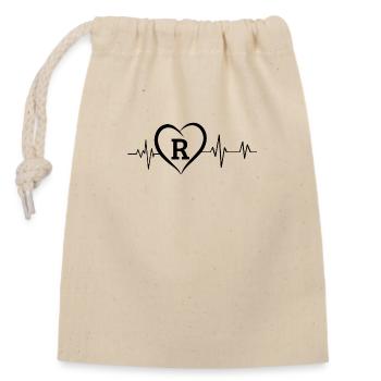 heartbeat letter R - Closable cotton gift bag (14x20cm) - nature - Front