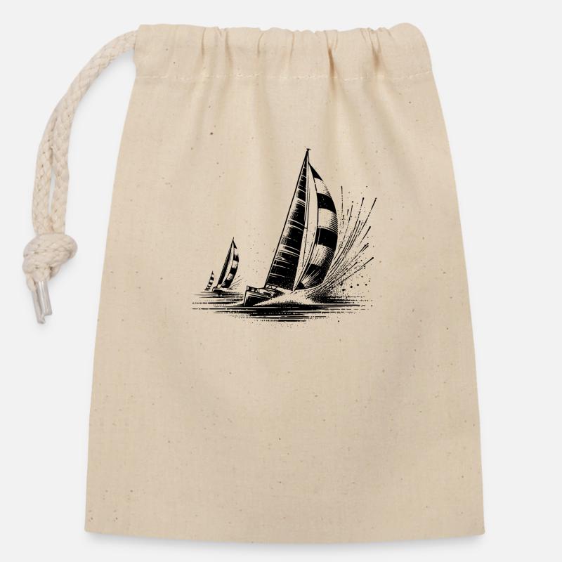 Voiliers de régate dans le vent et les vagues - Sac cadeau en coton avec cordon (14 x 20 cm) - nature