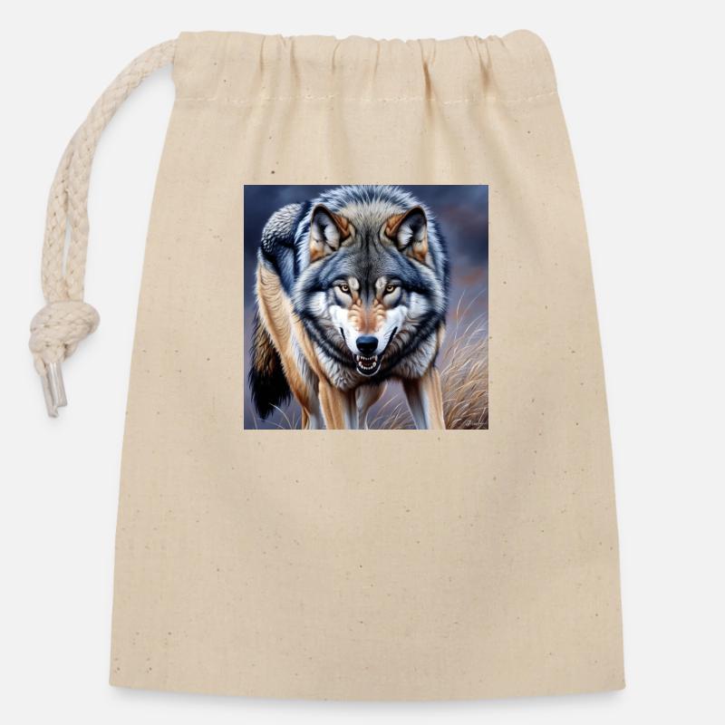 Wolf - Verschließbarer Geschenkbeutel aus Baumwolle (14x20cm) - Natur