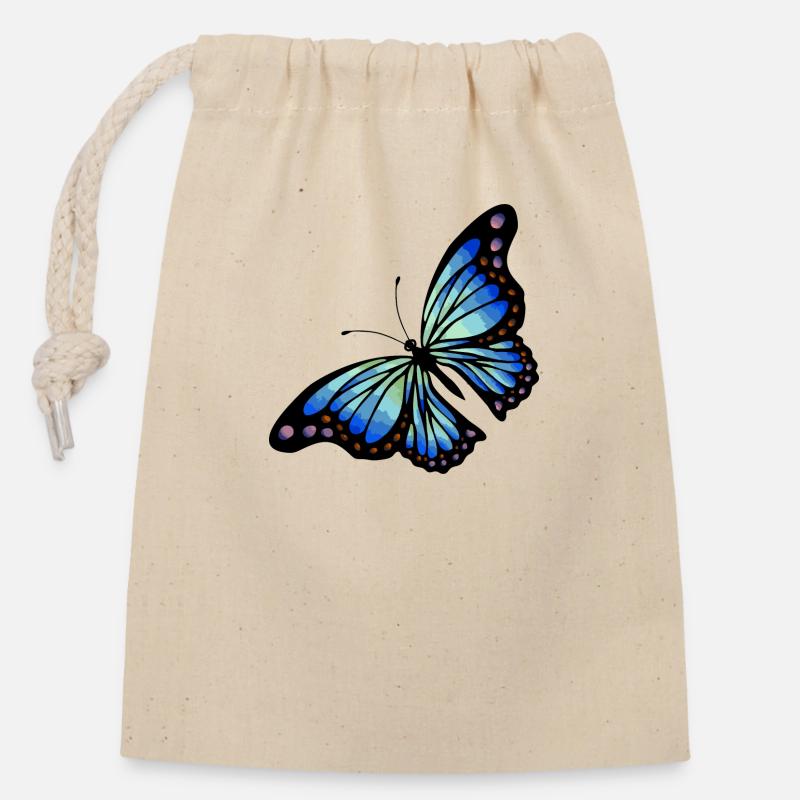 Schmetterling - Verschließbarer Geschenkbeutel aus Baumwolle (14x20cm) - Natur