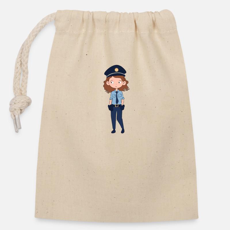 Policewoman - Closable cotton gift bag (14x20cm) - nature