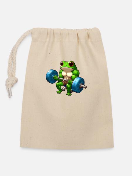 Dynamischer Sportfrosch - Verschließbarer Geschenkbeutel aus Baumwolle (14x20cm) - Natur
