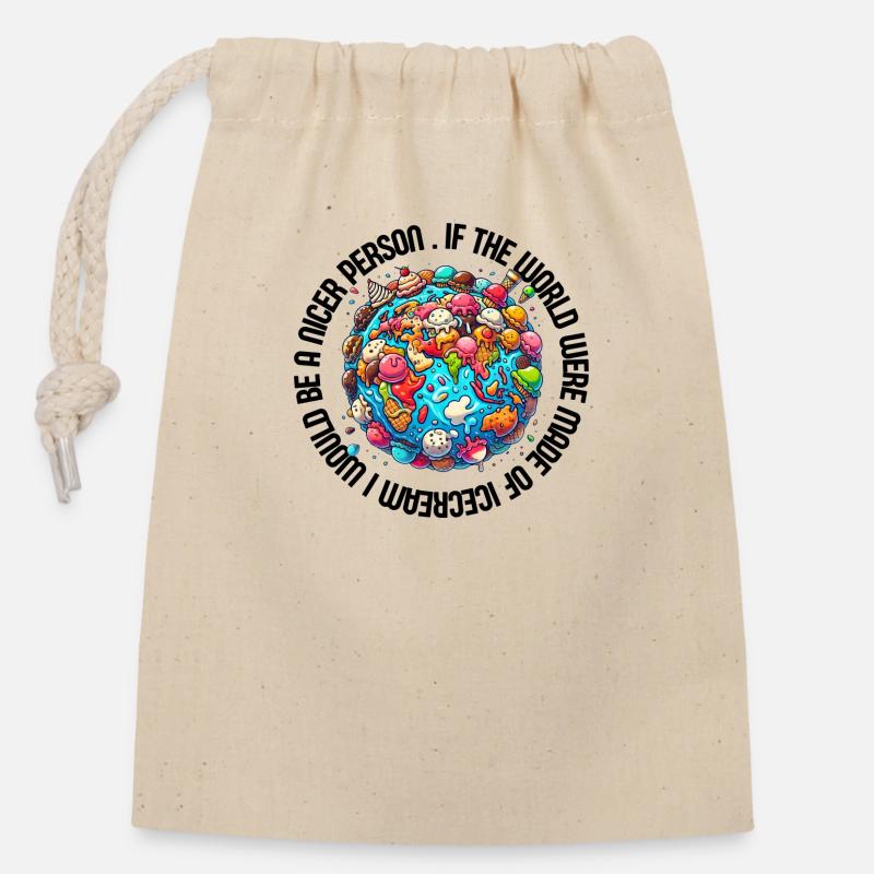Planète glace - Sac cadeau en coton avec cordon (14 x 20 cm) - nature