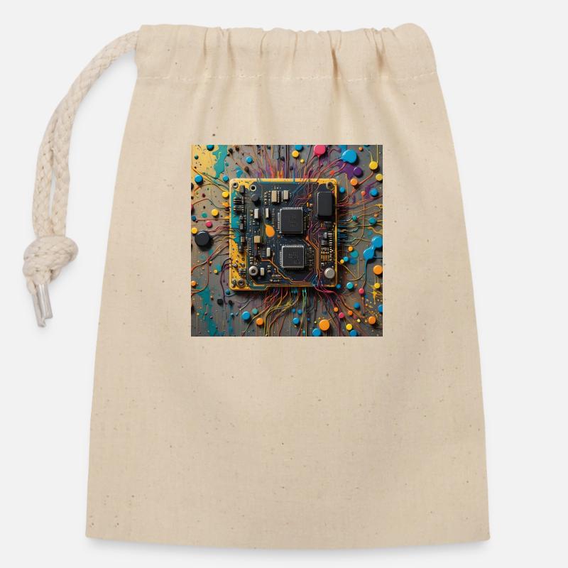 Micropuce colorée - Sac cadeau en coton avec cordon (14 x 20 cm) - nature