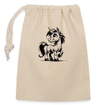 Lächelndes Märchen Einhorn Bleistift Skizze - Verschließbarer Geschenkbeutel aus Baumwolle (14x20cm) - Natur - Vorne