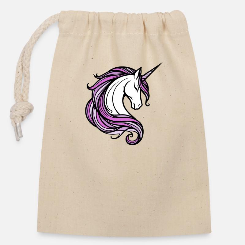 Licorne - Sac cadeau en coton avec cordon (14 x 20 cm) - nature
