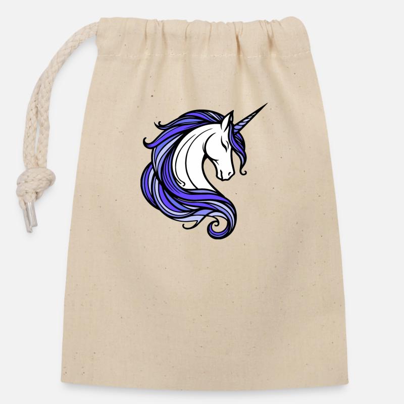Licorne - Sac cadeau en coton avec cordon (14 x 20 cm) - nature