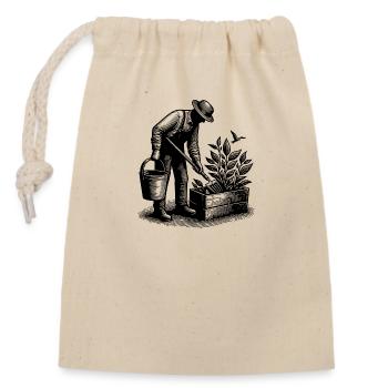Hobby gardener doing gardening - Closable cotton gift bag (14x20cm) - nature - Front