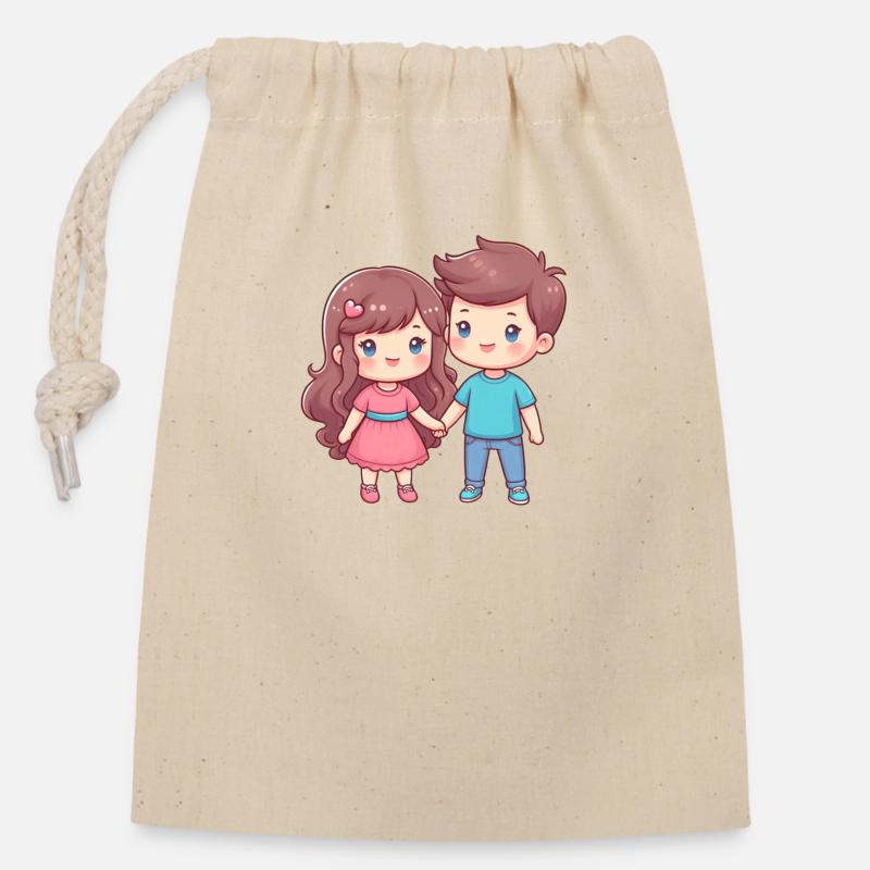 Comic Couple - Closable cotton gift bag (14x20cm) - nature