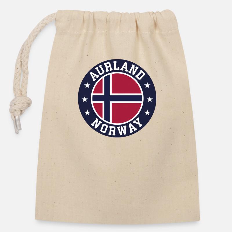 Drapeau Aurland Norway - Sac cadeau en coton avec cordon (14 x 20 cm) - nature