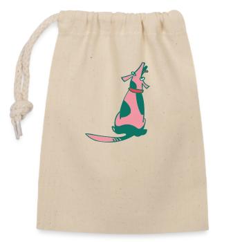 Chien assis attentif en rose - Sac cadeau en coton avec cordon (14 x 20 cm) - nature - Devant