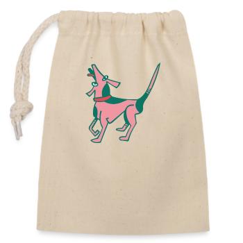 Little dog with pink fur wants to go for a walk - Closable cotton gift bag (14x20cm) - nature - Front