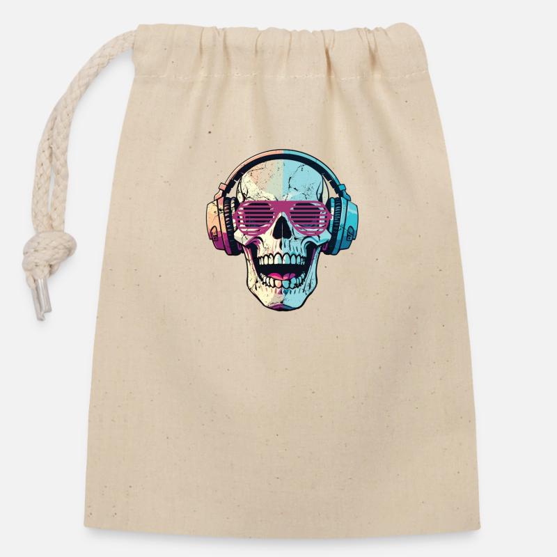 SKULL BEATS - Sac cadeau en coton avec cordon (14 x 20 cm) - nature