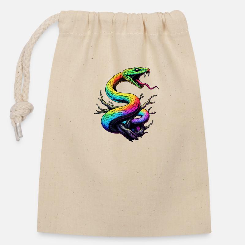 Bunte Schlange Illustration - Verschließbarer Geschenkbeutel aus Baumwolle (14x20cm) - Natur