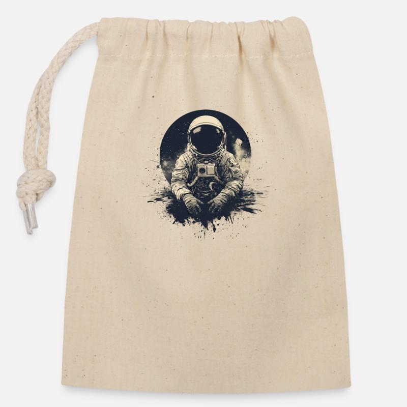 Astronaut on the Moon - Closable cotton gift bag (14x20cm) - nature