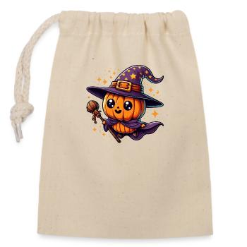 Süßer Halloween Hexenkürbis - Verschließbarer Geschenkbeutel aus Baumwolle (14x20cm) - Natur - Vorne