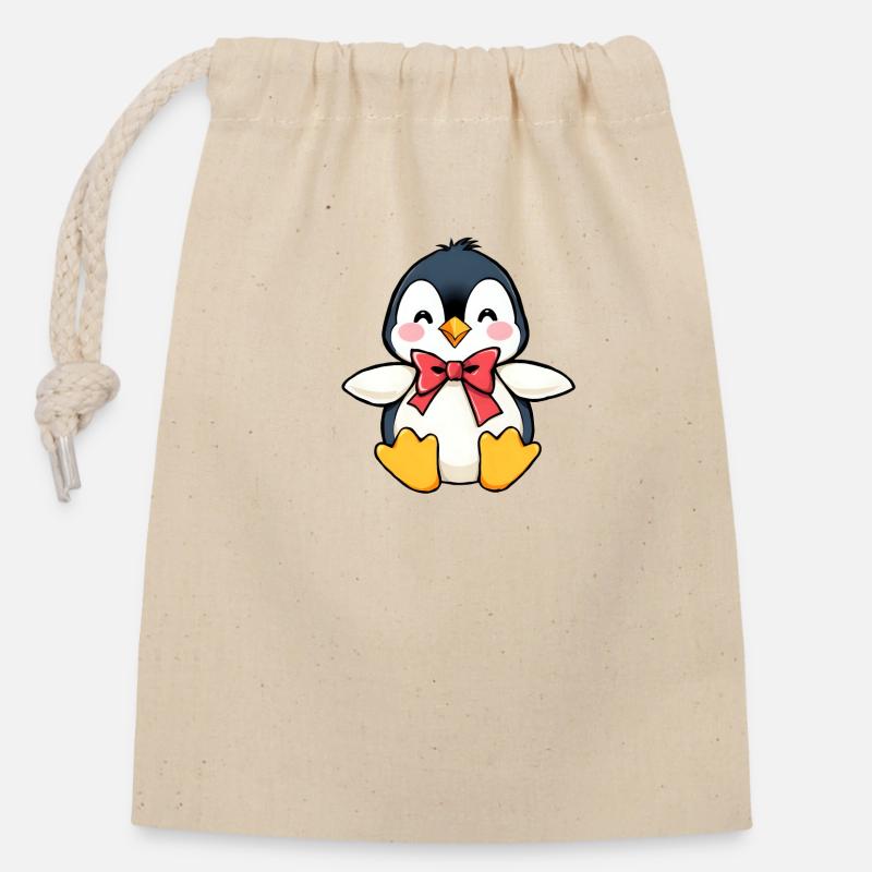 Charming Penguin with Red Bow Tie - Closable cotton gift bag (14x20cm) - nature
