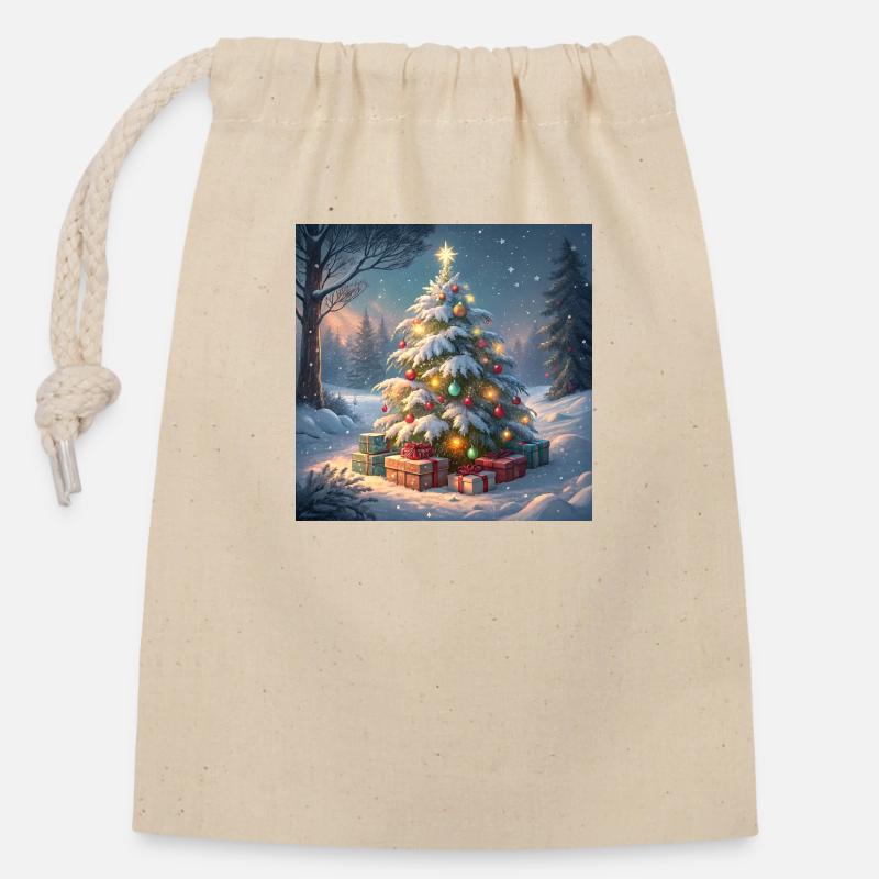 Arbre de Noël - Sac cadeau en coton avec cordon (14 x 20 cm) - nature