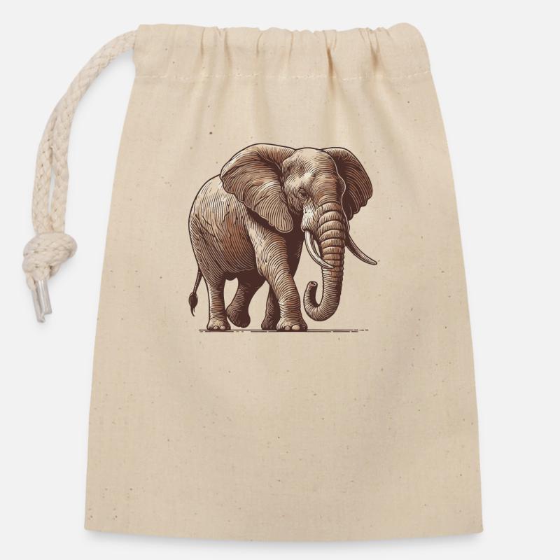 Elefant - Verschließbarer Geschenkbeutel aus Baumwolle (14x20cm) - Natur