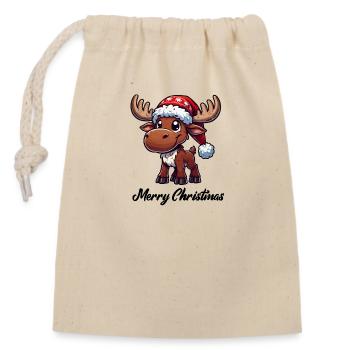 Deer Comic Christmas Moose - Closable cotton gift bag (14x20cm) - nature - Front