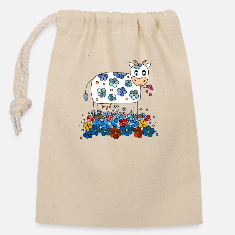 Vache - Sac cadeau en coton avec cordon (14 x 20 cm) - nature